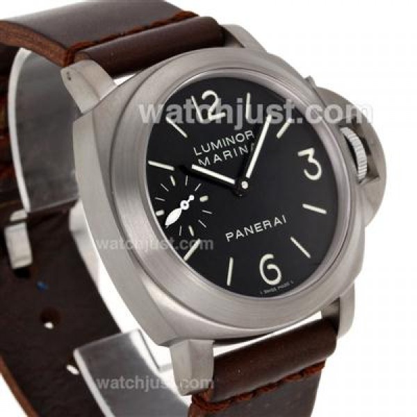 Panerai Luminor Marina Unitas 6497 Movement with Swan Neck Titanium Case with Black Dial-Leather Strap