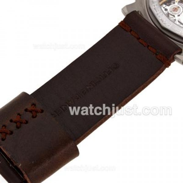 Panerai Luminor Marina Unitas 6497 Movement with Swan Neck Titanium Case with Black Dial-Leather Strap