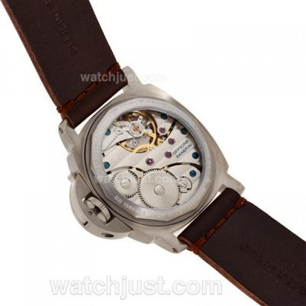 Panerai Luminor Marina Unitas 6497 Movement with Swan Neck Titanium Case with Black Dial-Leather Strap