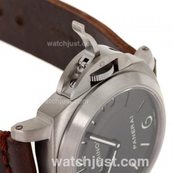 Panerai Luminor Marina Unitas 6497 Movement with Swan Neck Titanium Case with Black Dial-Leather Strap
