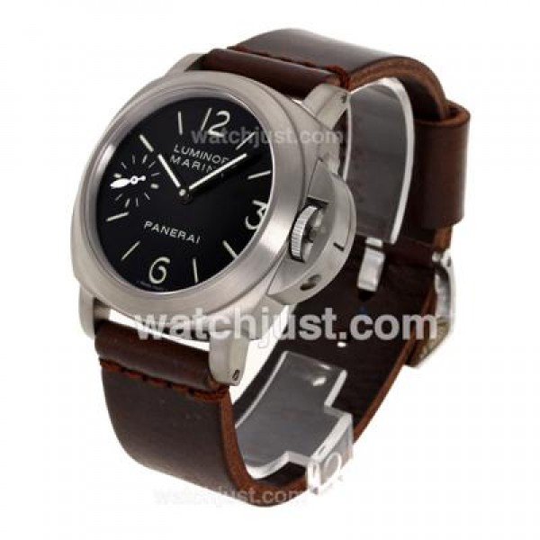 Panerai Luminor Marina Unitas 6497 Movement with Swan Neck Titanium Case with Black Dial-Leather Strap