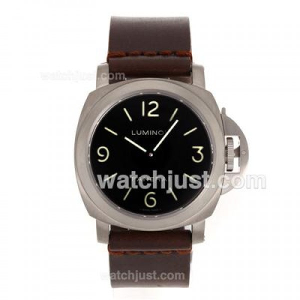 Panerai Luminor Marina Unitas 6497 Movement with Swan Neck Titanium Case with Black Dial-Leather Strap