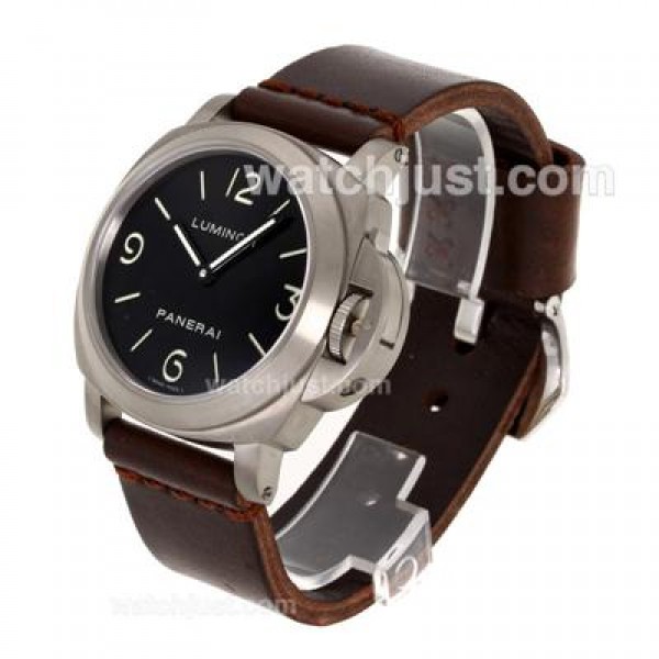Panerai Luminor Marina Unitas 6497 Movement with Swan Neck Titanium Case with Black Dial-Leather Strap