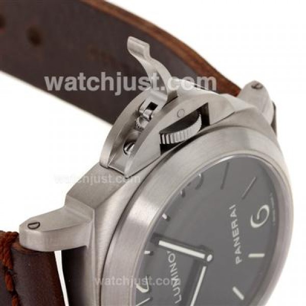 Panerai Luminor Marina Unitas 6497 Movement with Swan Neck Titanium Case with Black Dial-Leather Strap