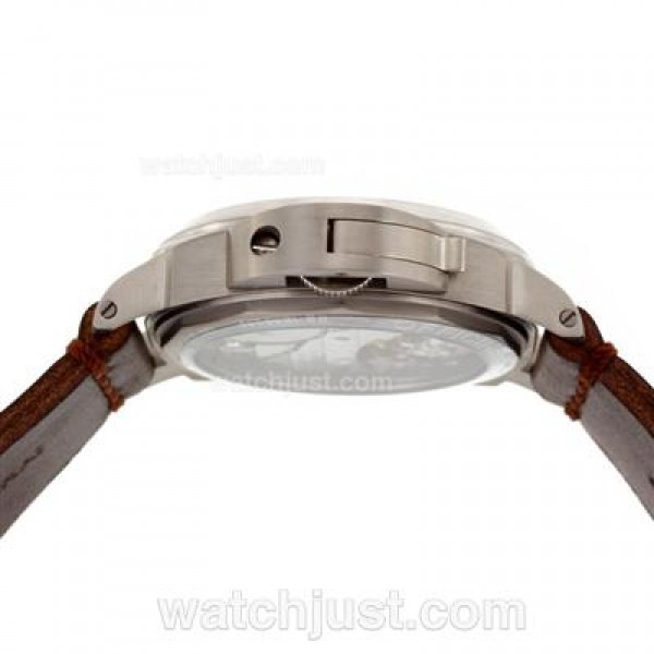 Panerai Luminor Marina Unitas 6497 Movement with Swan Neck Titanium Case with Black Dial-Leather Strap