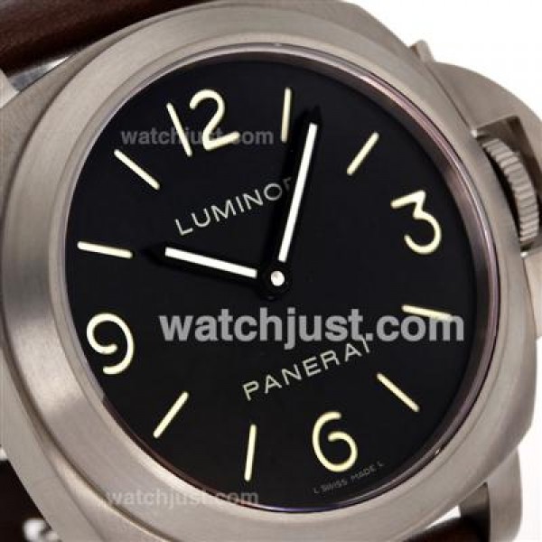 Panerai Luminor Marina Unitas 6497 Movement with Swan Neck Titanium Case with Black Dial-Leather Strap