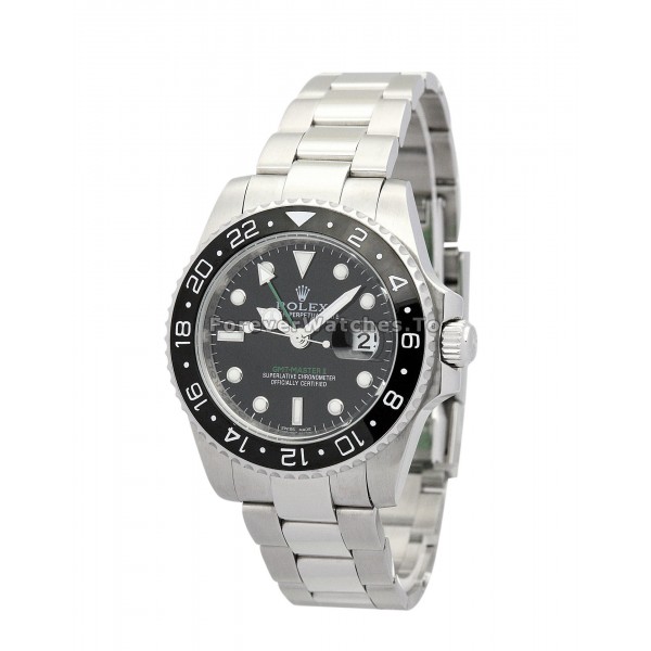 Cheap Replica Steel Rolex GMT Master II Watches With Black Dial For Men (Ceramic Bezel)