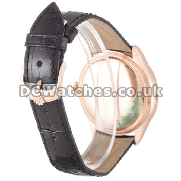 New Rolex Cellini Dual Time Rose Gold Case Black Dial Replica Watches