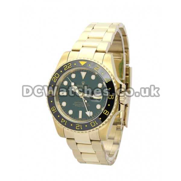 Yellow Gold Replica Rolex GMT Master II 40 MM Watches With Green Dial (Ceramic Bezel)