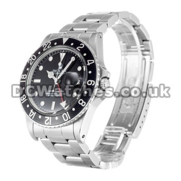 Black Dial Rolex Stainless Steel GMT Master Replica Watches For UK Sale
