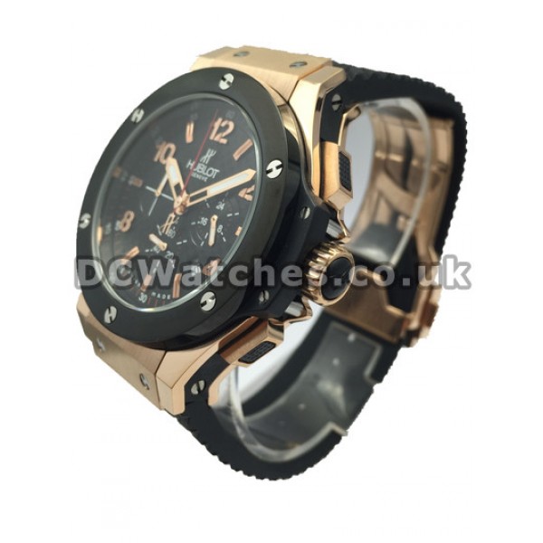 Black Dial Replica Hublot Watches With Red Gold Case Sale For UK