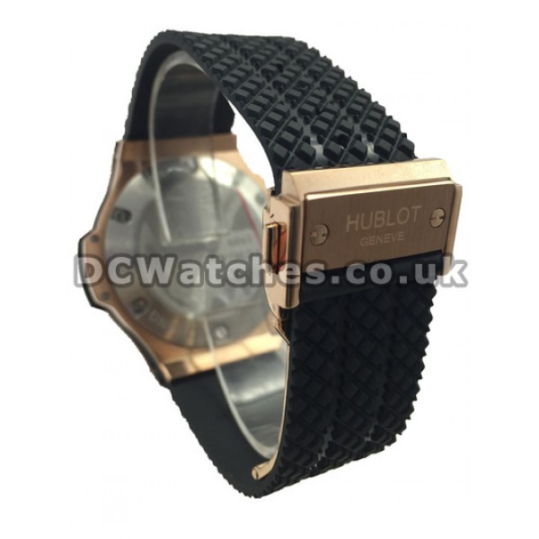 Black Dial Replica Hublot Watches With Red Gold Case Sale For UK
