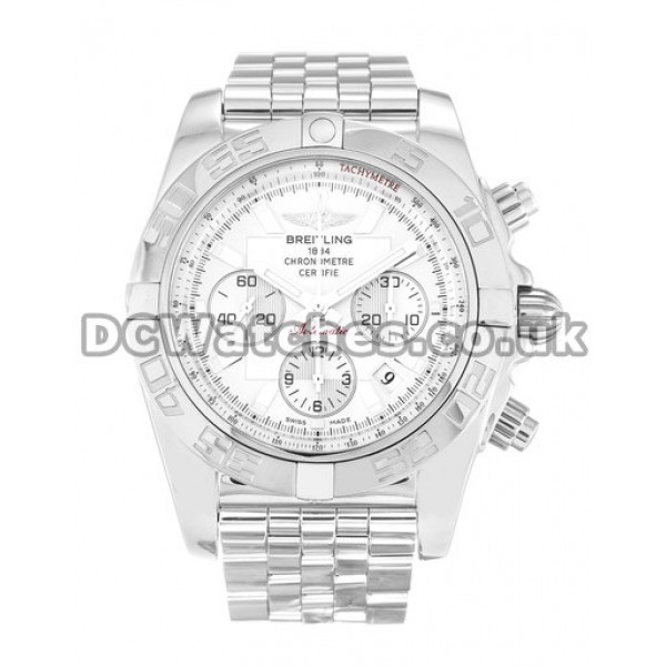 Classic 43.5 MM Breitling Chronomat 44 Silver Baton Dial Replica Watches