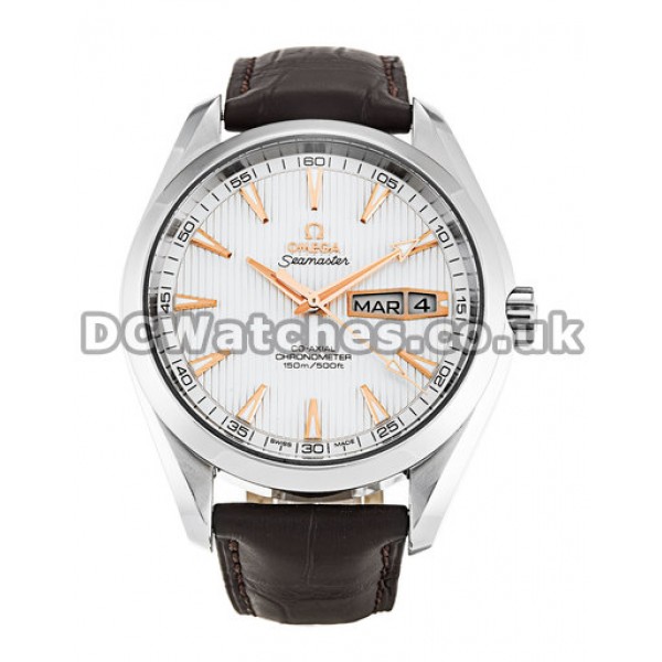 Swiss Omega Aqua Terra Replica Silver Dial Brown Croco Strap Watches For Sale