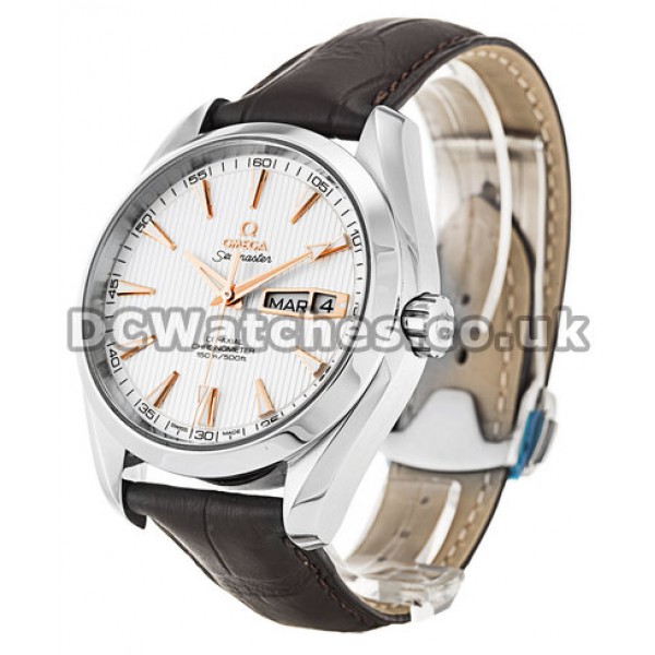 Swiss Omega Aqua Terra Replica Silver Dial Brown Croco Strap Watches For Sale