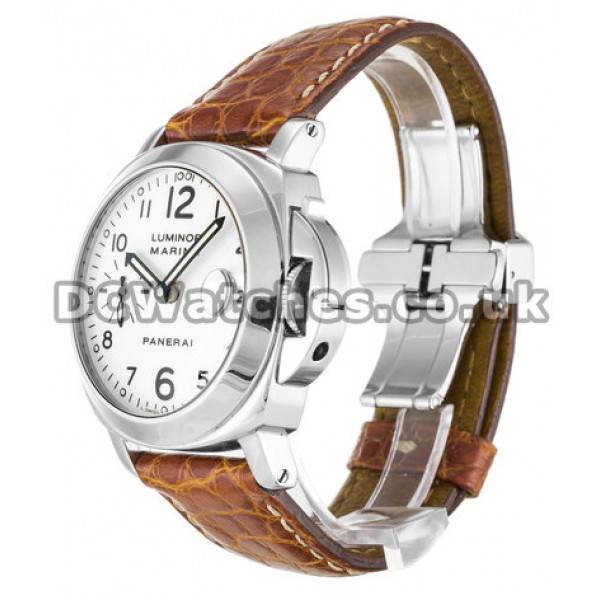 White Panerai Luminor Marina Replica Watches With Brown Leather Strap For Men