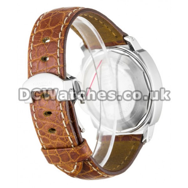 White Panerai Luminor Marina Replica Watches With Brown Leather Strap For Men