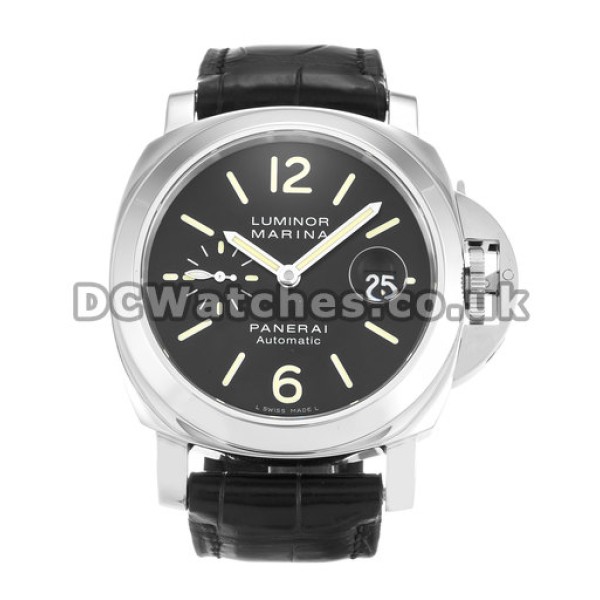 Steel Case Panerai Luminor Marina Replica Watches With Black Dial For Men