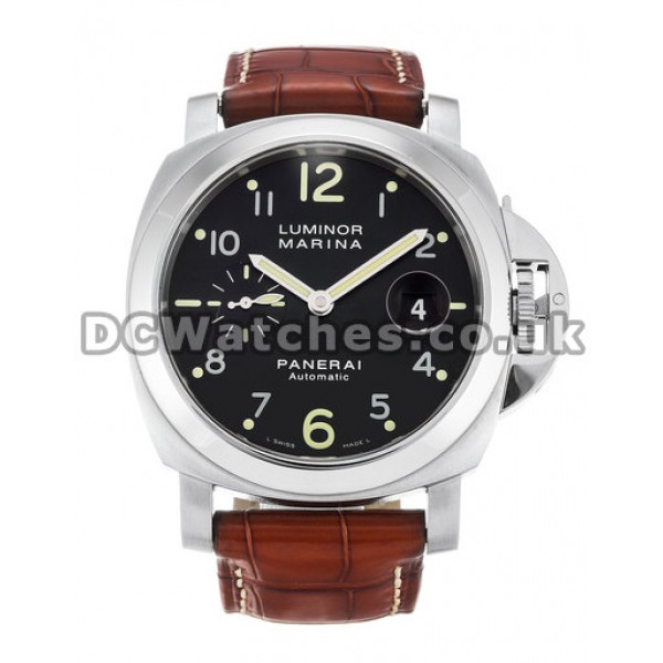 New Discount Black Dial Panerai Luminor Marina Replica Watches With Brown Leather Strap