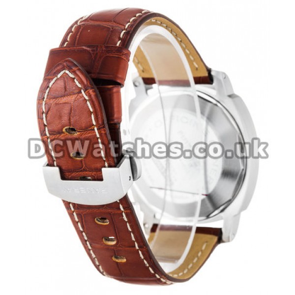 New Discount Black Dial Panerai Luminor Marina Replica Watches With Brown Leather Strap
