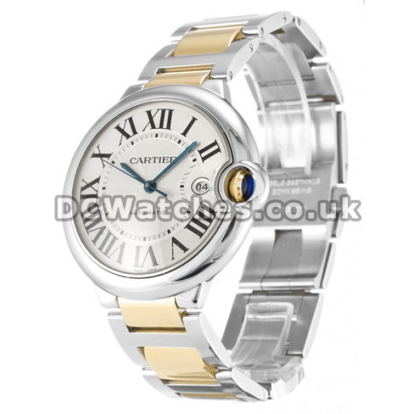Fake Cartier Ballon Bleu 42MM Steel & White Gold Case Silver Dial Watches