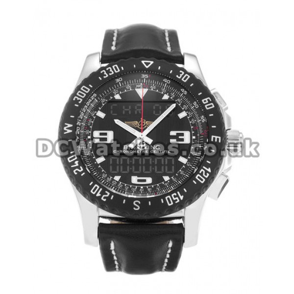 Fake Breitling B1 Airwolf 44MM Steel Case Black Leather Strap Watches