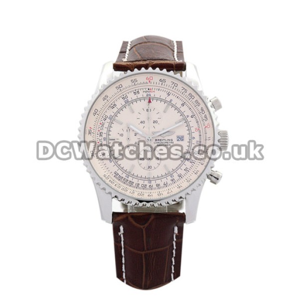 UK Breitling Navitimer World White Dial Replica Watches With Brown Leather Strap