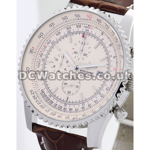 UK Breitling Navitimer World White Dial Replica Watches With Brown Leather Strap