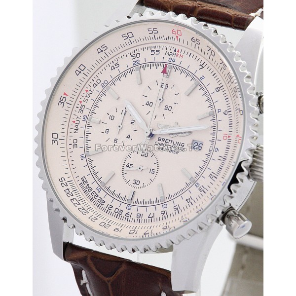 UK Breitling Navitimer World White Dial Replica Watches With Brown Leather Strap