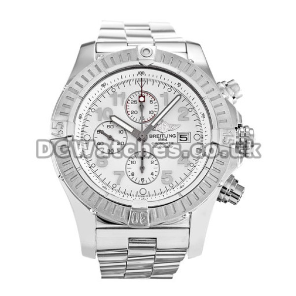 Breitling Super Avenger White Arabic Dial Replica Watches with Silver Bracelet