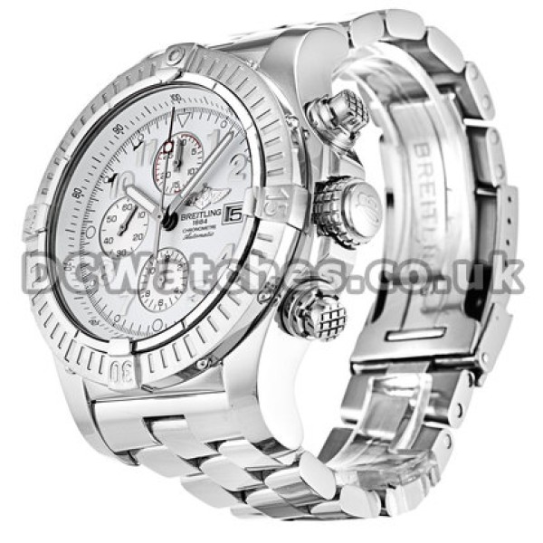 Breitling Super Avenger White Arabic Dial Replica Watches with Silver Bracelet