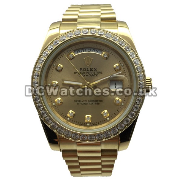 Yellow Gold Rolex Day-Date Replica Watches With Diamonds For Men