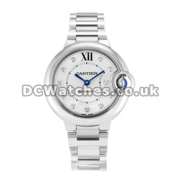 Superior Cartier Ballon Bleu Copy Sivler Dial Blue Hands Steel Bracelet Watches