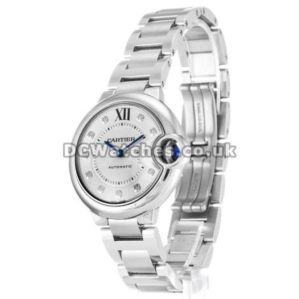 Superior Cartier Ballon Bleu Copy Sivler Dial Blue Hands Steel Bracelet Watches