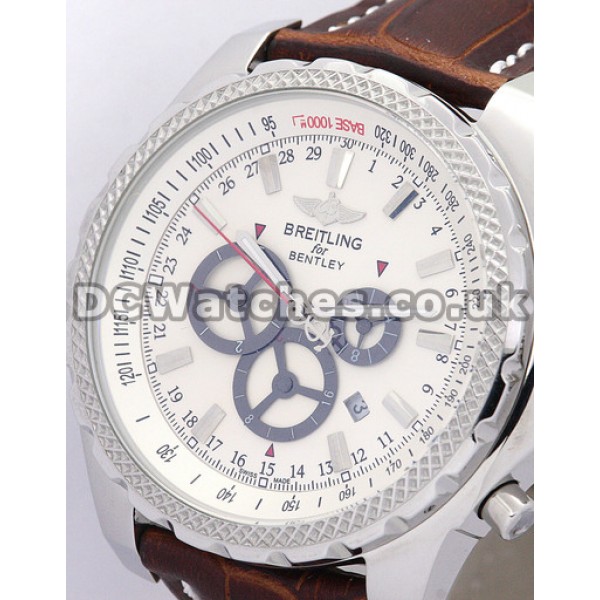 Cheap Breitling Bentley GT Burgundy Crocodile Strap White Dial Copy Watches