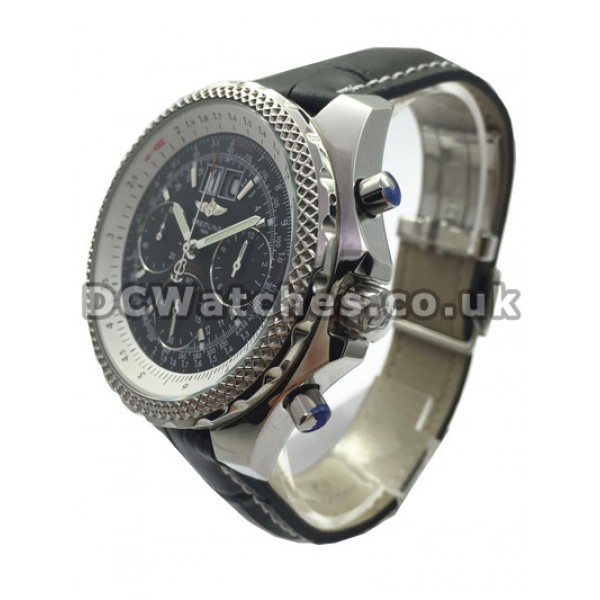 Perfect Breitling Bentley 6.75 Black Dial Black Leather Strap Quartz Copy Watches