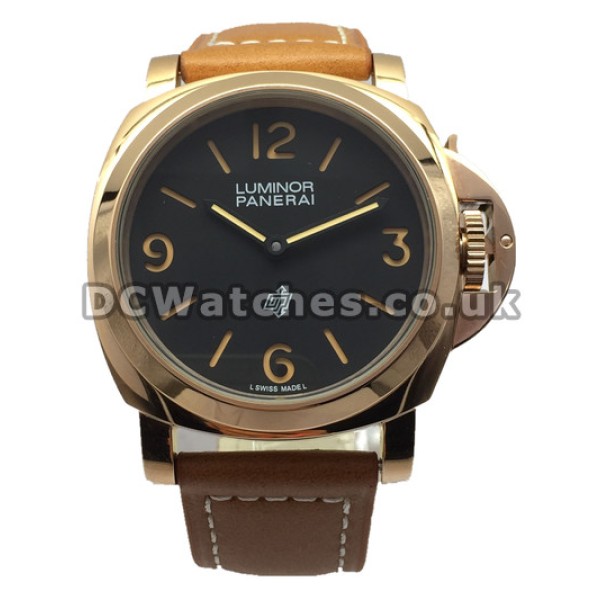 Elegant Rose Gold Panerai Luminor Base Black Dial Replica Watches For Men