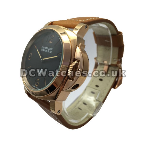 Elegant Rose Gold Panerai Luminor Base Black Dial Replica Watches For Men