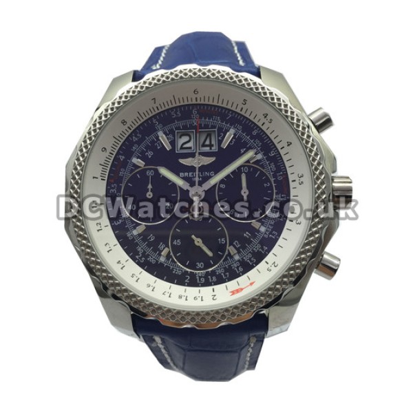 48.8MM Breitling Bentley 6.75 Fake Blue Dial Blue Leather Strap Watches