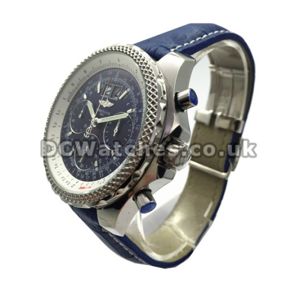 48.8MM Breitling Bentley 6.75 Fake Blue Dial Blue Leather Strap Watches