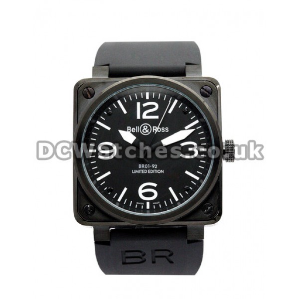 Best Bell and Ross BR01-92 Black Dial White Markers Black Rubber Strap Copy Watches