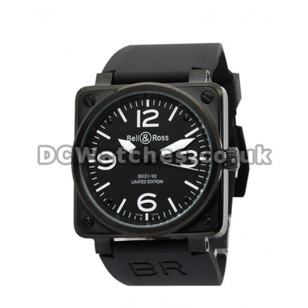 Best Bell and Ross BR01-92 Black Dial White Markers Black Rubber Strap Copy Watches