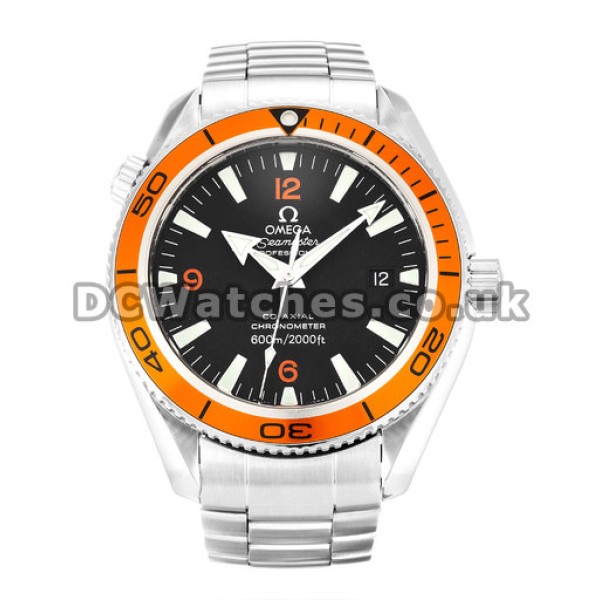 Pretty Black Dial Omega Planet Ocean 45MM Orange Bezel Replica Watches For Men