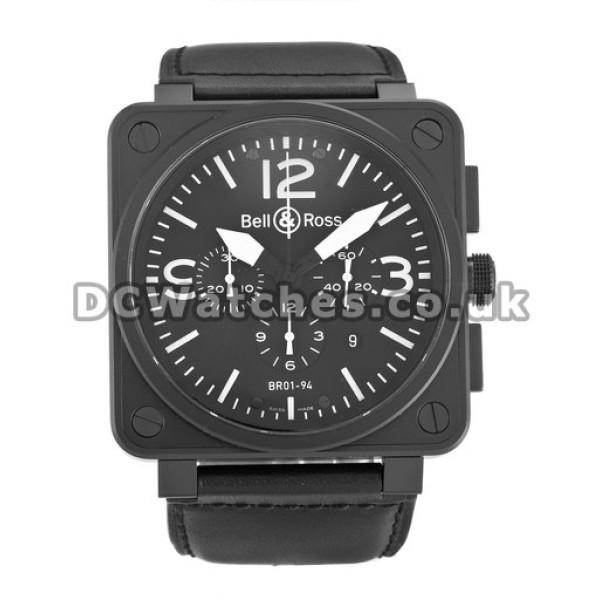 Quality Bell and Ross BR01-94 Chronograph Black Quarter Arabic Dail Balck Leather Strap Copy Watches