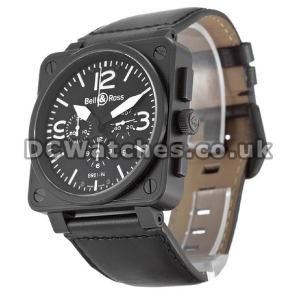Quality Bell and Ross BR01-94 Chronograph Black Quarter Arabic Dail Balck Leather Strap Copy Watches