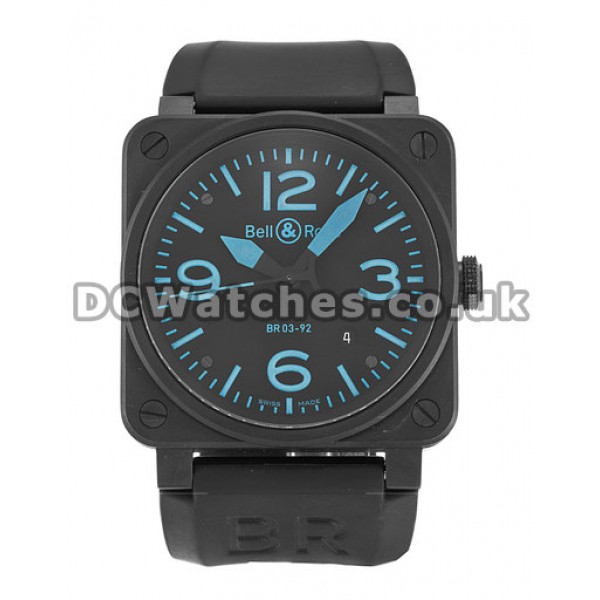 Reliable Fake Bell and Ross BR03-92 Black & Blue Dial 46MM Carbon & Steel Case Watches