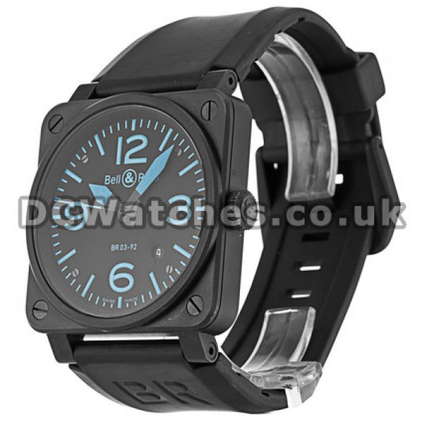 Reliable Fake Bell and Ross BR03-92 Black & Blue Dial 46MM Carbon & Steel Case Watches