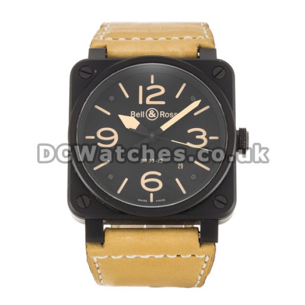 Top Bell and Ross BR03-92 Replica Tan Leather Strap Black Quarter Arabic Dial Watches