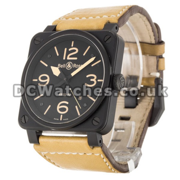 Top Bell and Ross BR03-92 Replica Tan Leather Strap Black Quarter Arabic Dial Watches