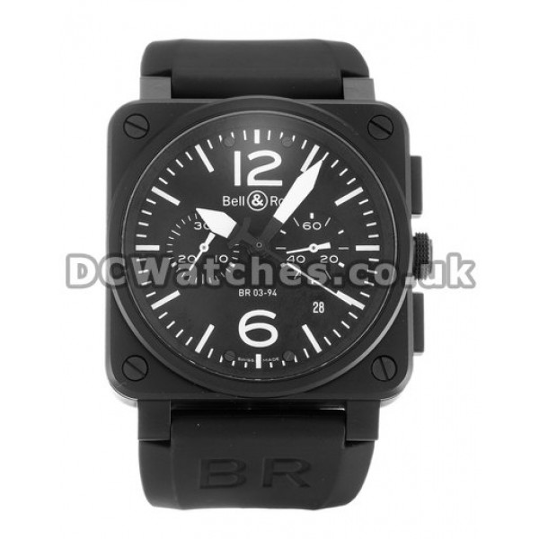 Swiss Bell and Ross BR03-94 Chronograph 42MM Carbon & Steel Case Black Baton Dial Copy Watches